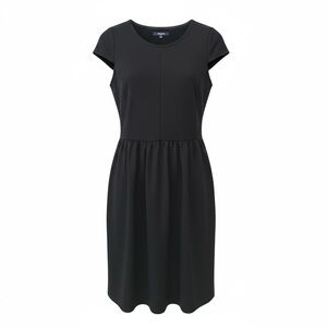NWOT MADEWELL Black Fit-and-Flare Midi Dress Cap Sleeve
